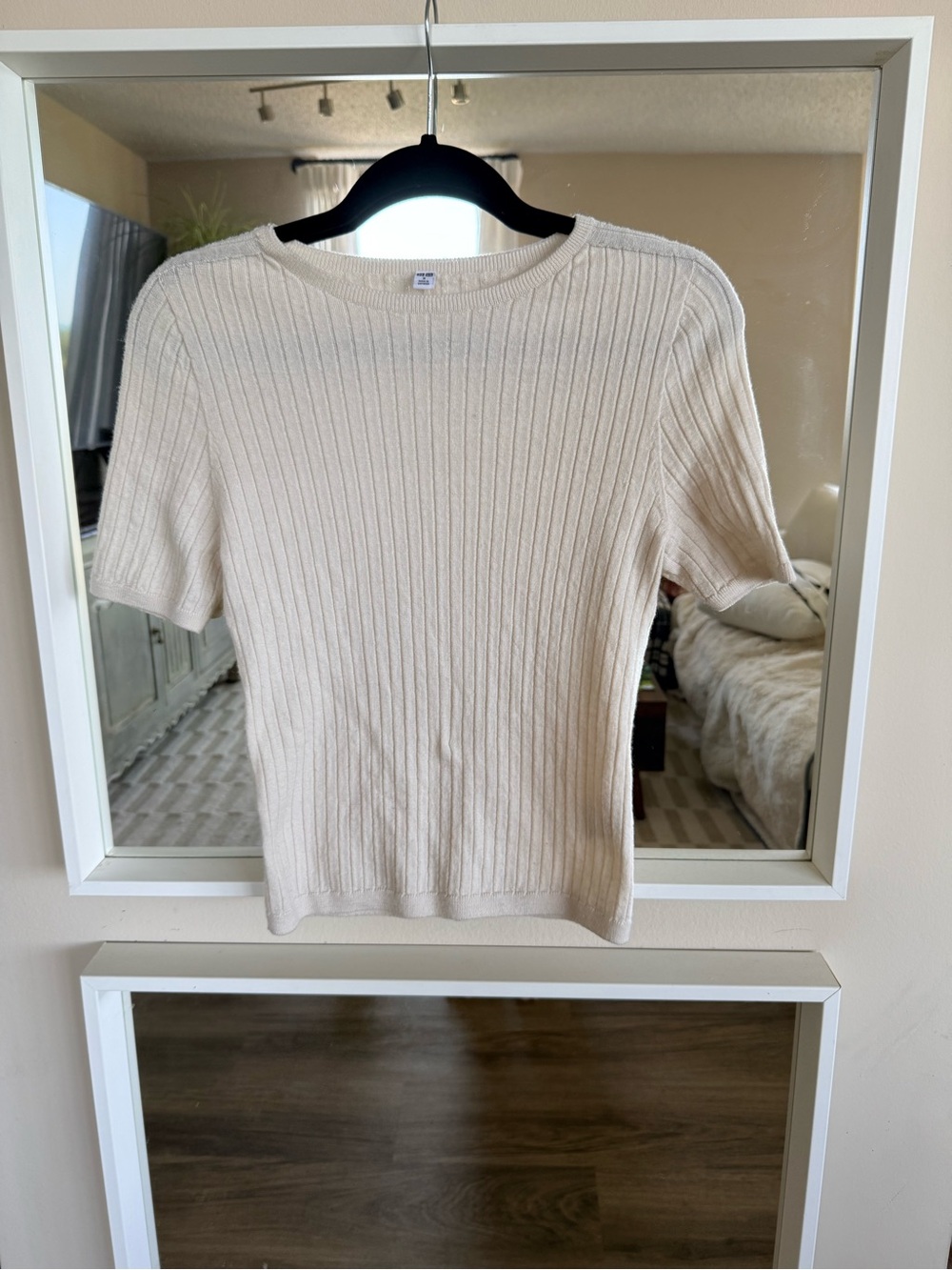 Uniqlo Cream Ribbed Short-Sleeve Sweater